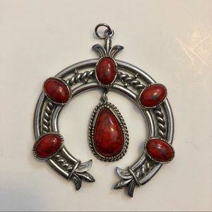 Unique Red Stone and Silver Pendant
